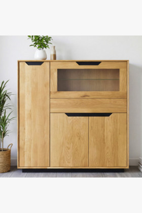 Massiver Geschirrschrank aus Eiche natur mit Türen und